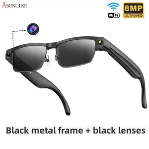ASUNLIKE AI Translation Smart Glasses Wearable Camera 8MP UltraHD HD Video Recorder Sunglasses for Outdoor Adventure Travel Photography and Vlogging Black Metal Frame & Lenses