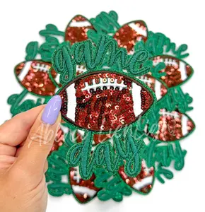 Green Game Day Football STICKER Adhesive Sequin Embroidery Patch
