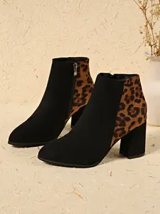 Women's Side Zip Chunky Heel Chelsea Boots, Fashion Colorblock Booties, All-Day Comfortable High Heels for Various Occasions