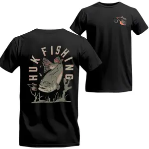 Huk Fishing Gear T-Shirt - Stunning Fishing Graphic with Fish and Rod, Ideal for Fishing Lovers, Gift For Him, Gift For Friend