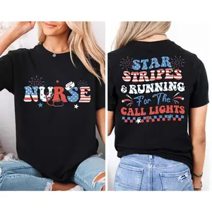 4th of July Nurse T-Shirt for Women, American Nurse Shirt, American Flag Nurse Shirt, Independence Day Nurse Tee, Fourth of July Nurse Shirt,Machine Washable Casual Top,Size S-5XL