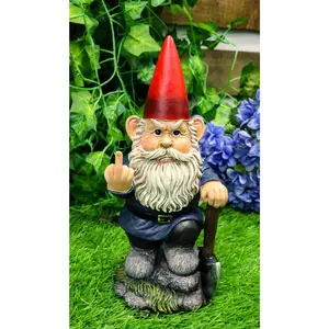 Ebros 9" You Dig? Shovel Gnome Garden Greeter Gnome Dwarf Flip The Bird Statue