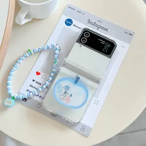 Fashion Clear Cartoon Cute Apple Holder Stand Fold With Bracelet Phone Case For Samsung Z Flip 5 4 3 6 7 FE Hard  Bracket Cover