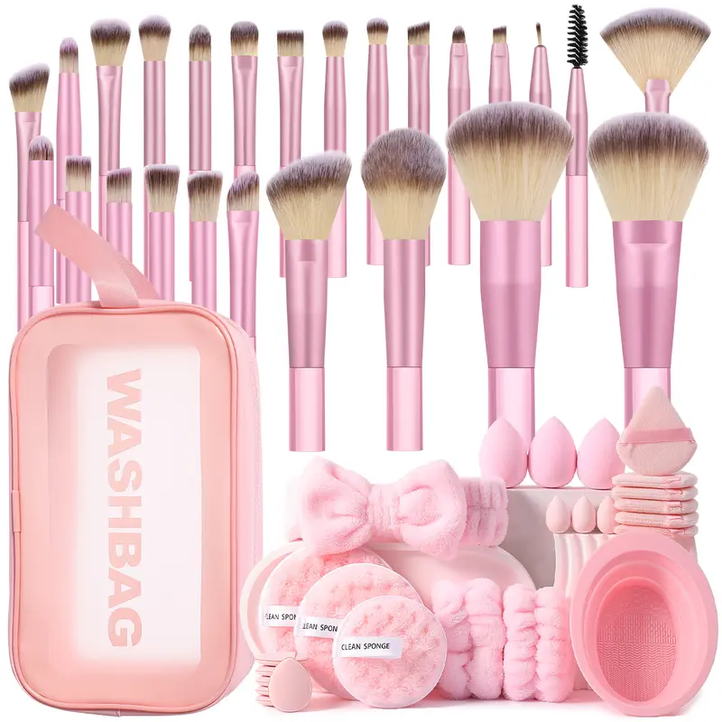 51PCS All-in-One: 25 Makeup Brush Set with Storage Bag + 3-Piece Waterproof Travel Organizer Set + Practical Detachable Cleaning Bowl + 21PCS Triangular & Oval Velvet Powder Puffs – Ideal for Daily Makeup, Flawless, C, Makeup Accessories, Accessories For,