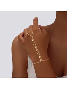 Luxury Inlaid Zircon Diamond Finger Ring Bracelet One Piece Adjustable Fashion Women Trendy Stackable Hand Accessories