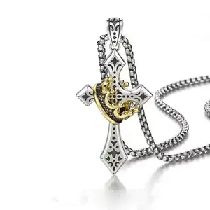 Men's Minimalist Faith Cross Necklace - Stainless Steel with Inscriptions, Durable Fashion Accessory Crown & Cross Design Pendant Necklace for Men and Women GGRIL Retro Gothic Style Personalized Fashion Punk Titanium Steel Crown Cross Pendant Necklace out