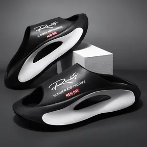 Men's new summer trend hollow sports outdoor sandals - lightweight EVA material, personalized letter printing, fashionable color blocking design, non-slip wear-resistant, suitable for beach, pool, home and daily wear Black Casual Footwear Flipflop Slipper