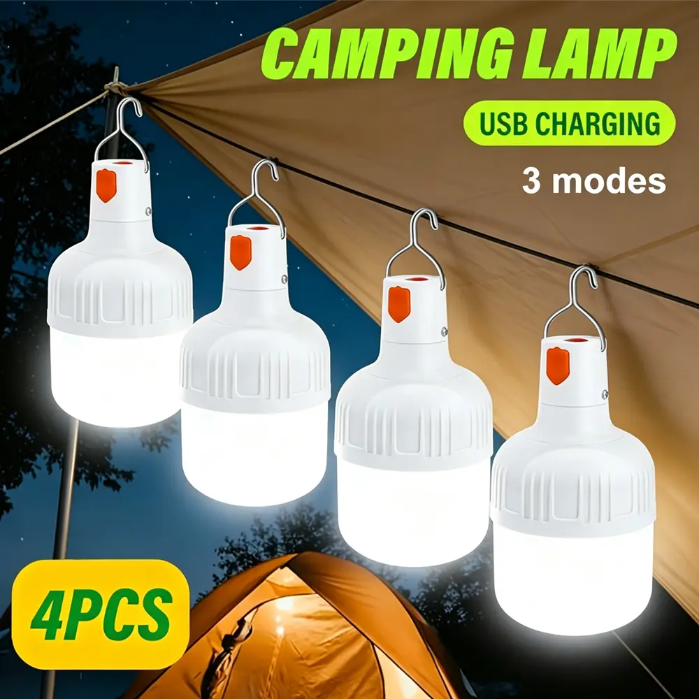 Tempomind 4PCS Rechargeable COB LED Camping Lamp Ball Bulbs with Hooks, Outdoor Hanging Lights for Camping Tent, Emergency Lighting
