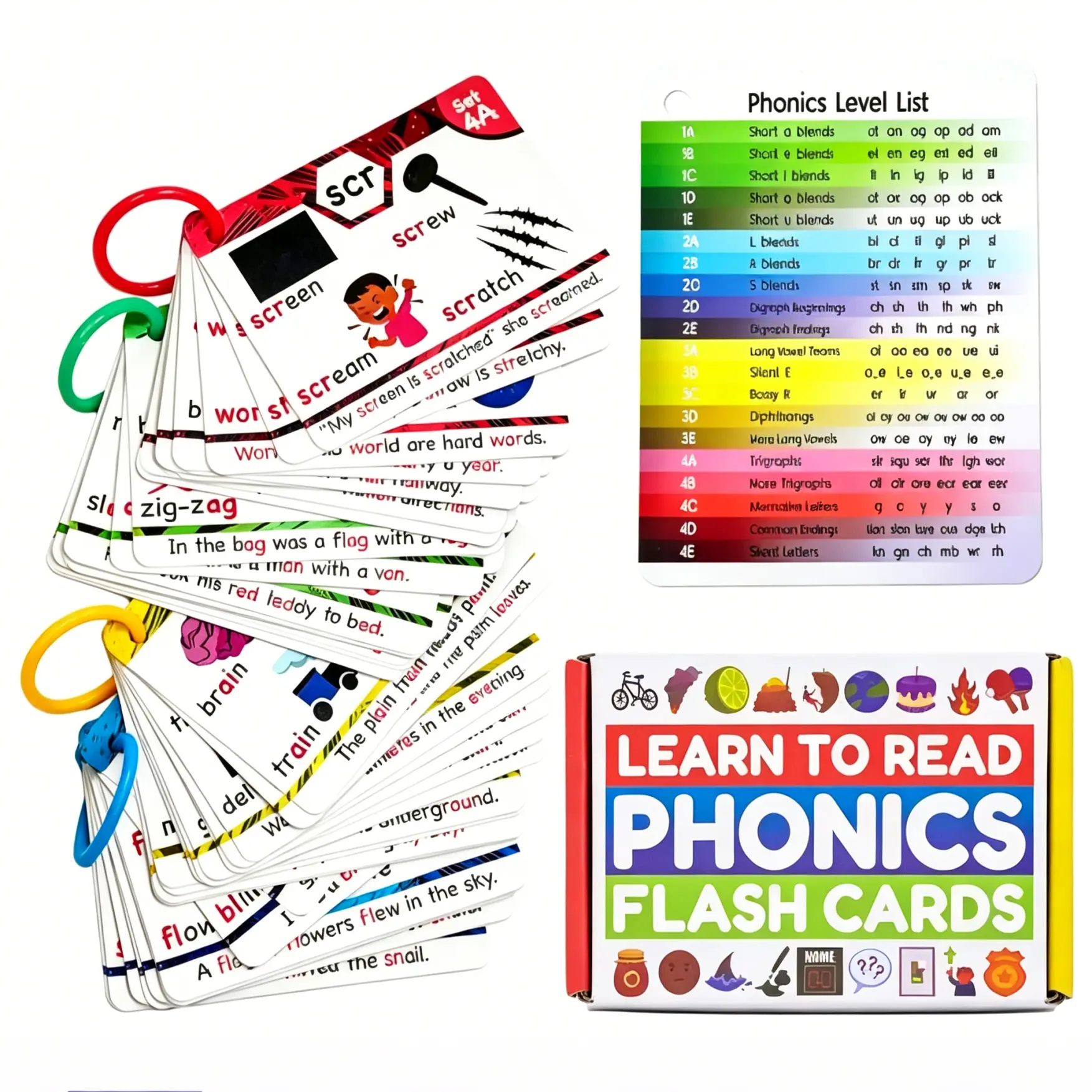 Learn to Read Phonics Flashcards Toddler Learning Activities,Color Coded CVC Words Digraphs Educational Cards,Perfect Kindergarten Prep & Homeschool Gift, Flashcards For Studying, Language Learning Flashcards