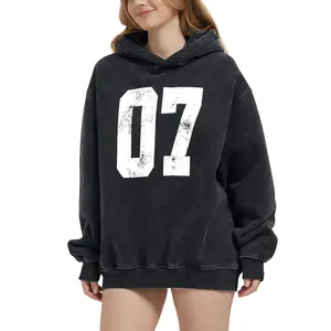FAIABLE Trendy Acid Washed Oversized Sweatshirt for Women Perfect for Casual Outings - Unique Hoodie Embroidered Prints and Numbers Hoodies for Men, Stylish Long Sleeve Sweatshirts Perfect for Casual Wear and Street Style Tops Baggy Springtok