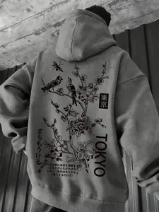 Comfortable Cotton Fabric Hoodie, Loose Fit Gothic Letter Print, Casual Street Style Streetwear, Unisex Fall & Winter Sweatshirt