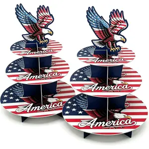3-Tier Cupcake Stand - 2 Pack Patriotic  Flag Cardboard Cupcake Tower, Dessert Cup Cake Stand Tower for Independence Day Party Decoration,  Flag Theme Dessert Display PCS001-US1