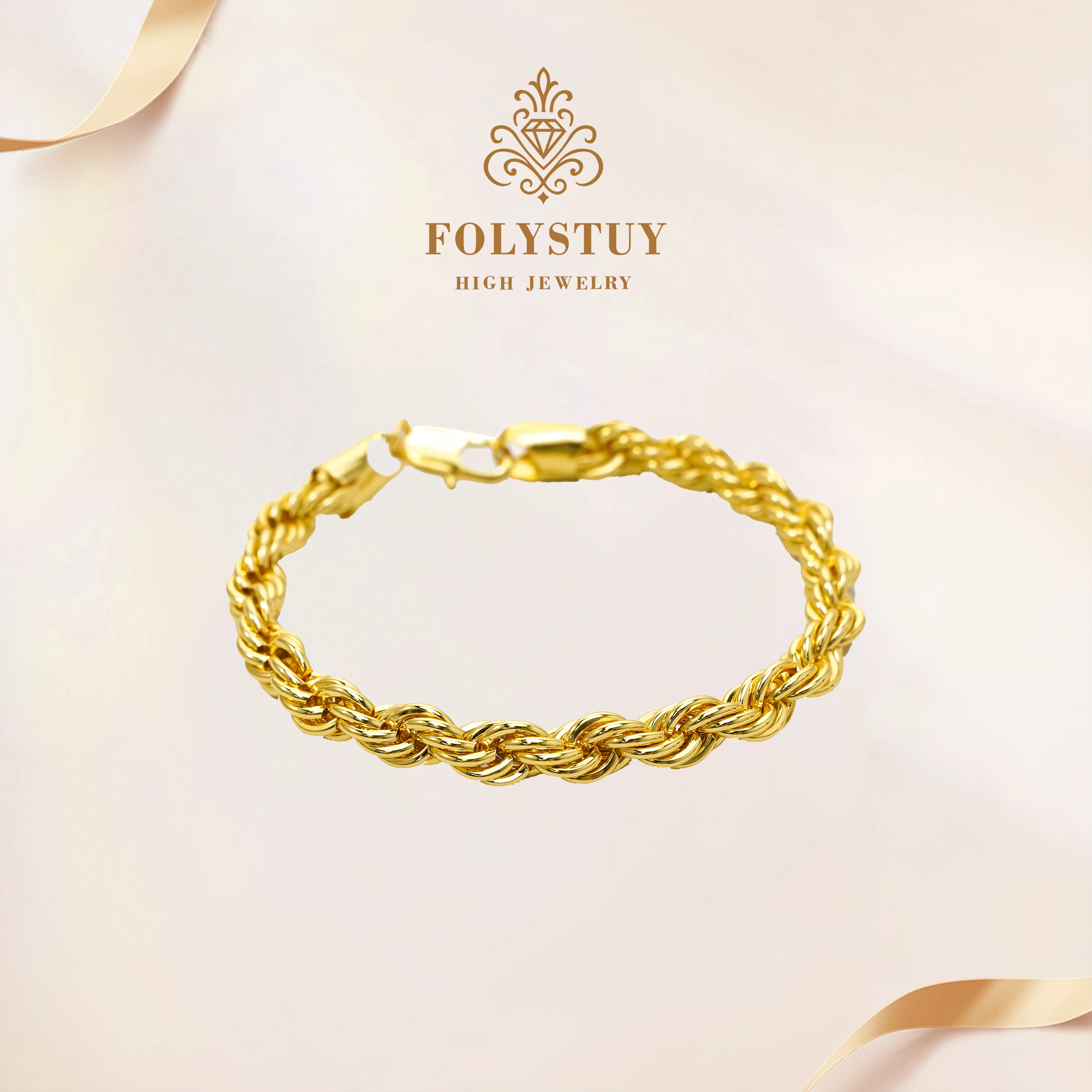 8mm - Wide, 9IN - Long 【FOLYSTUY(W164)】Twisted Rope - Style Hand Chain: A Chic and Eye - Catching Jewelry Piece