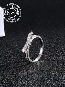 925 Sterling Silver Rhinestone Decorated Bow Design Ring, Fashionable Ring for Women & Girls, Trendy All-match & Exquisite Jewelry for Birthday Gift, Elegant Everyday Ring