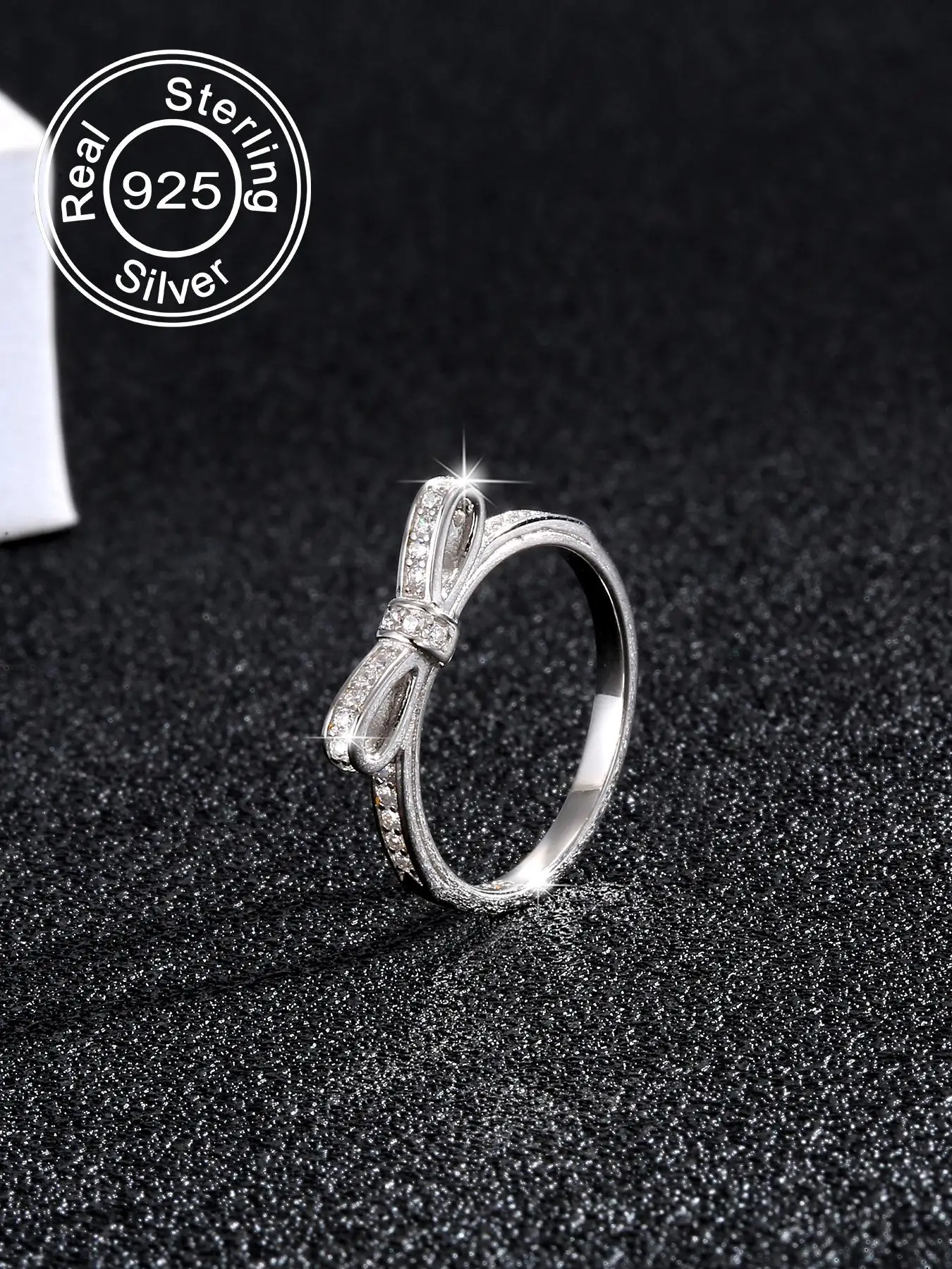 925 Sterling Silver Rhinestone Decorated Bow Design Ring, Fashionable Ring for Women & Girls, Trendy All-match & Exquisite Jewelry for Birthday Gift