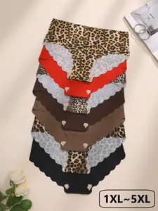 【Plus Size】 Leopard Print Panty, Soft Comfy Breathable Seamless Knicker for Daily Wear, Women's Underwear for All Seasons