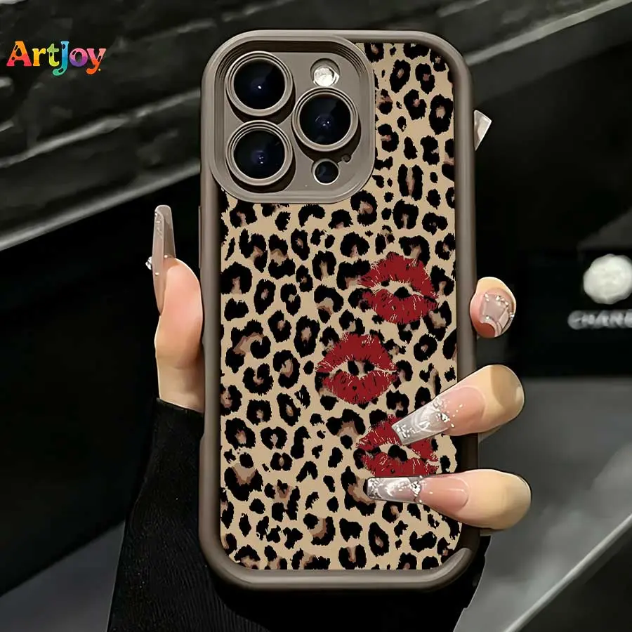 Leopard Red Lips Print TPU Cellphone Casing - Shockproof Protection For Galaxy S25,S24,S23,S22,S21 Plus/FE/Ultra,Galaxy A33 & iPhone 17 Pro Max,16,15,14,13 - Ideal Birthday & Holiday Gift