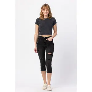 Judy Blue Hi-Waisted Distressed Black Capris