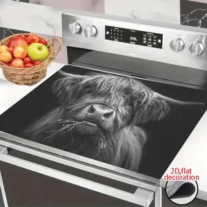 1-Piece Oversized Stove Cover, Heat-Resistant and Anti-Slip Kitchen Countertop Cover with Black and White Highland Cow Design, Scratch-Resistant Stove Cover Suitable for Gas or Oven Stoves, Electric Stoves, Baking Mats and Stove Plates, Grill Accessories