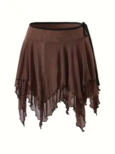 1 Piece Valentine's Day Asymmetrical Hem Mini Skirt Womenswear Bottom | Euro-American Casual Vibe | Flowy Fabric + High-Waisted Cut + Fitted | Relaxed Pick for Music Festival Outfits / Beach Vacations