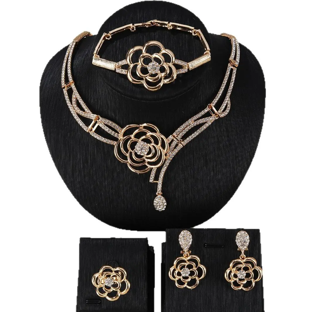Premium 4-Piece Camellia Crystal Jewelry Set - Durable, Tarnish-Resistant Luxury with Old Money Vibes, Includes Alternative, Artistic, Bling, Combo, Flowers Jewelry Set Options, Alternative Jewelry Sets, Artistic Jewelry Sets