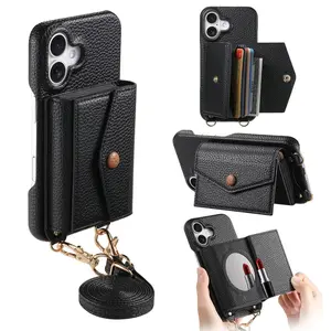 Storage card holder phone case suitable for iPhone 17, flip cover storage card case, iPhone 17 with built-in lens, plain leather protective cover, 15 card slots, iPhone 14/15plus/13/16ProMax