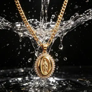 18K Gold Plated Guadalupe Virgin Mary Necklace - Layered Figaro Chain with Sparkling Zircon Halo Pendant, Waterproof Tarnish-Resistant Religious Stackable Jewelry for Men Women, Virgen de Guadalupe Faith Accessory, TikTok Viral