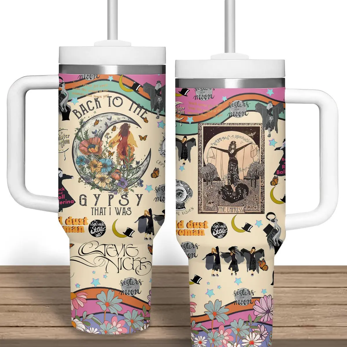 S.N Tumbler 40oz – Boho Gypsy Moon Cup for Fans | Tour 2026 Merch Gift | Insulated Mug with Handle & Straw