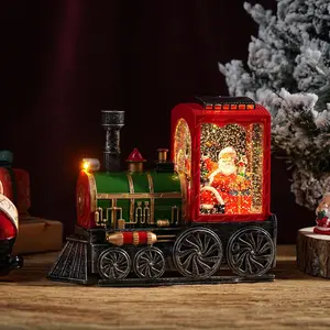 EBAN Christmas decoration red train music box Christmas Eve party decoration desktop ornaments gift music snowflake children's gift Christmas party atmosphere ornaments USB/battery dual-use