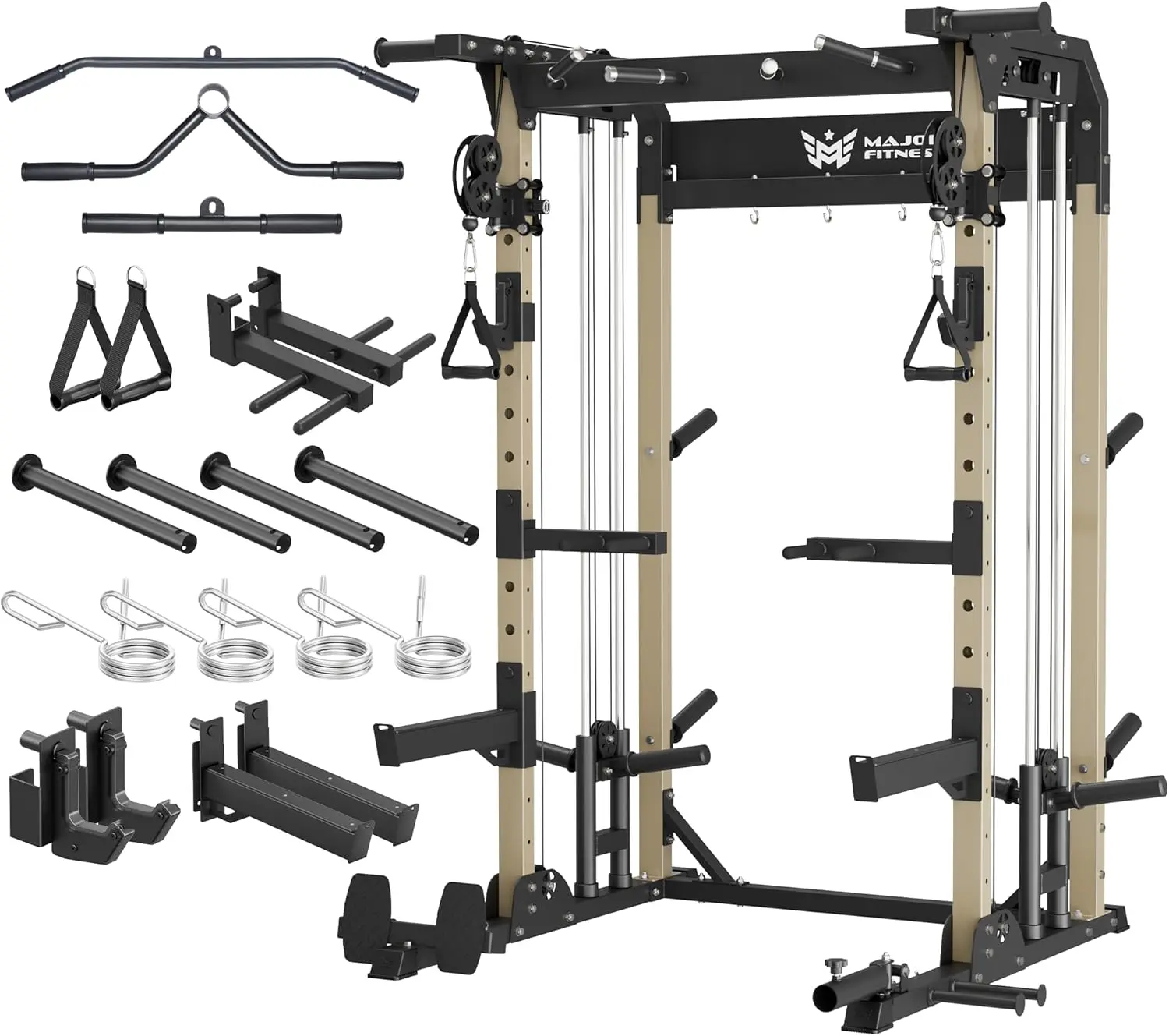 JFR FITNESS F22 Power Rack, 1600lbs All-in-One Squat Rack with Dual Pulley System, Heavy-Duty Steel Frame, Attachments & Storage for Home Gym Strength Training