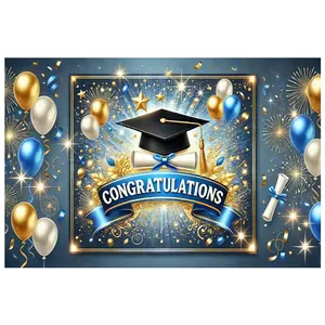 Congrats Grad Photography Background Cloth Wear Resist Colorful Photo Banner Bachelor Hat Photo Backdrop for Graduation Ceremony Party Decor