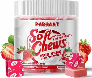 Iron Soft Chew Supplement with Vitamin C | Strawberry Flavored | Gluten Free | Iron Supplement for Women Men and Kids | 60 Count | 2 Month Supply