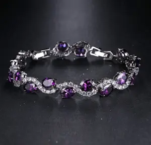 1pc Fashionable Minimalist Copper Circle Cubic Zirconia Twining Silk Rope Purple Adjustable Bridal Wedding Bracelet