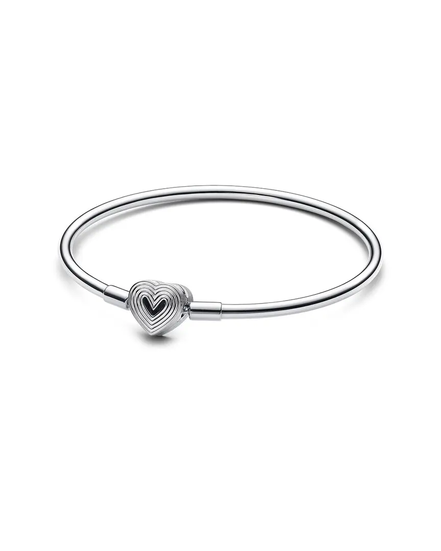 Pandora Moments Silver Radiating Heart Clasp Bangle Bracelet