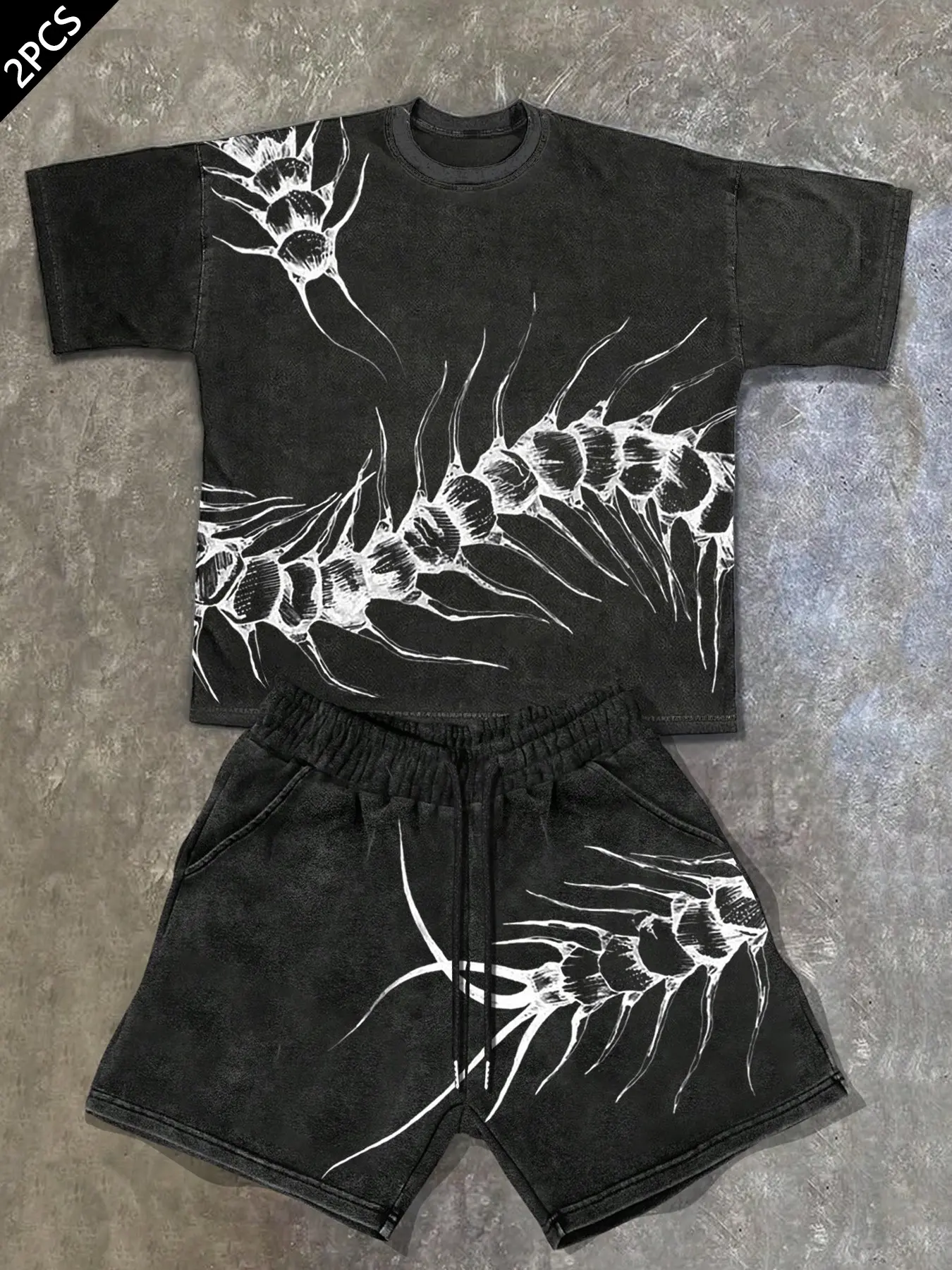 Men's Graphic Print T-Shirt and Shorts Matching Set, Casual Slim-Fitting Soft Cotton, Comfortable Daily Wear for Spring & Fall