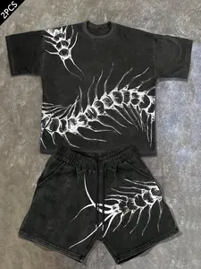 Men's Graphic Print T-Shirt and Shorts Matching Set, Casual Slim-Fitting Soft Cotton, Comfortable Daily Wear for Spring & Fall