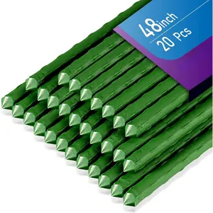 Garden Stakes 48 Inches Heavy Duty Steel Tomato Stake, Plastic Coated Support for Securing Trees, Climbing , Cucumber, Beans, Pack of 20
