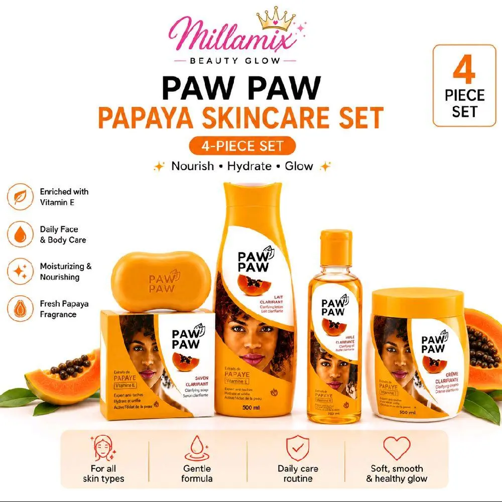 PAW PAW Papaya Clarifying Skincare Set 4-Piece | Soap, Lotion, Cream & Body Oil with Vitamin E