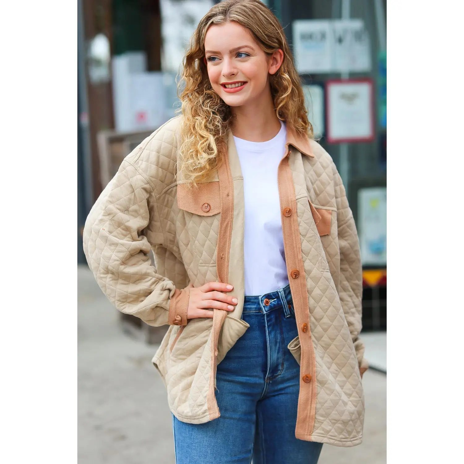 Eyes On You Taupe Quilted Knit Button Down Shacket
