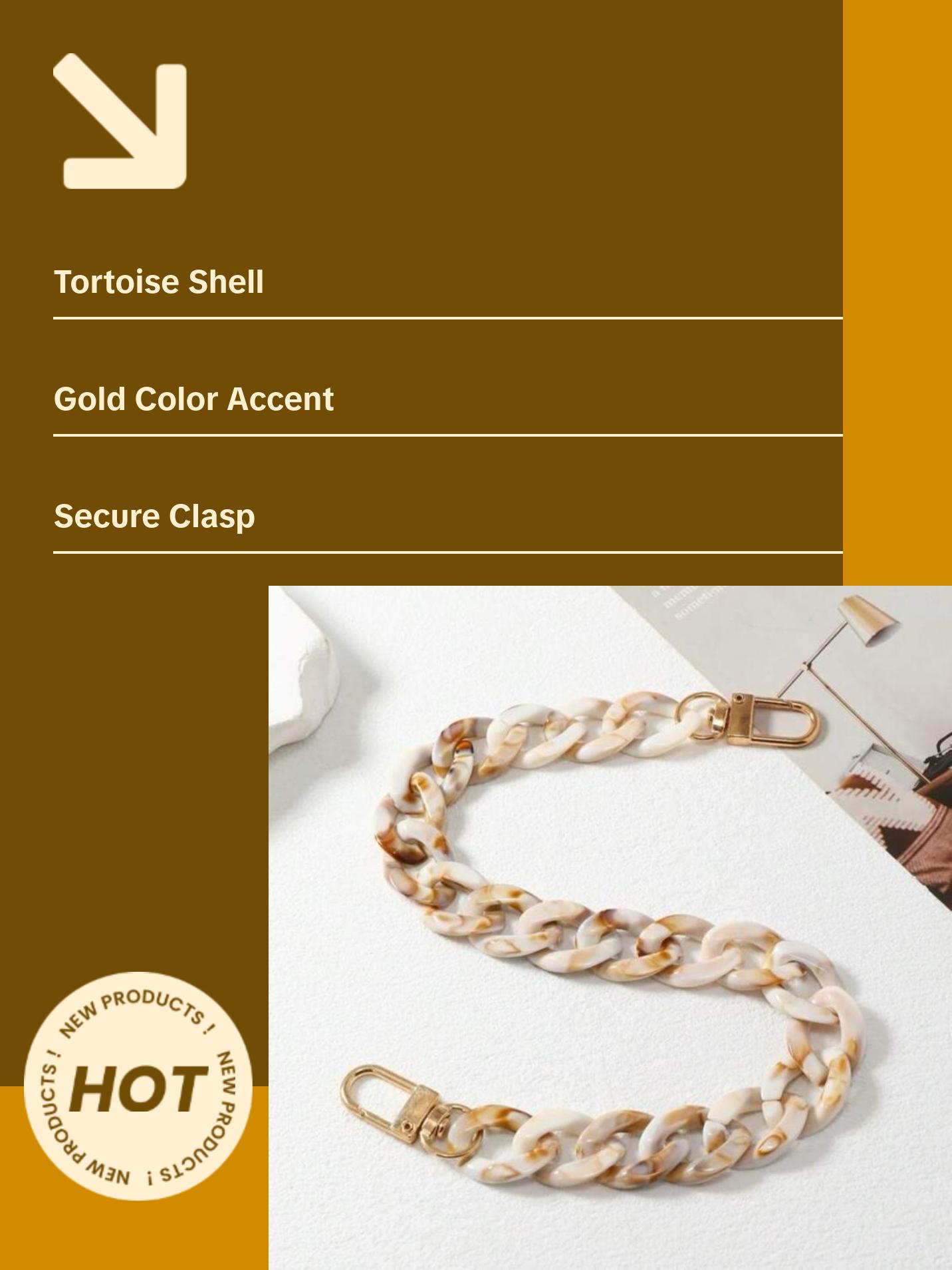Tortoise Shell Acrylic Purse Chain Purse Charm - Elegant Design with Gold Clasp and Unique Shell Pattern