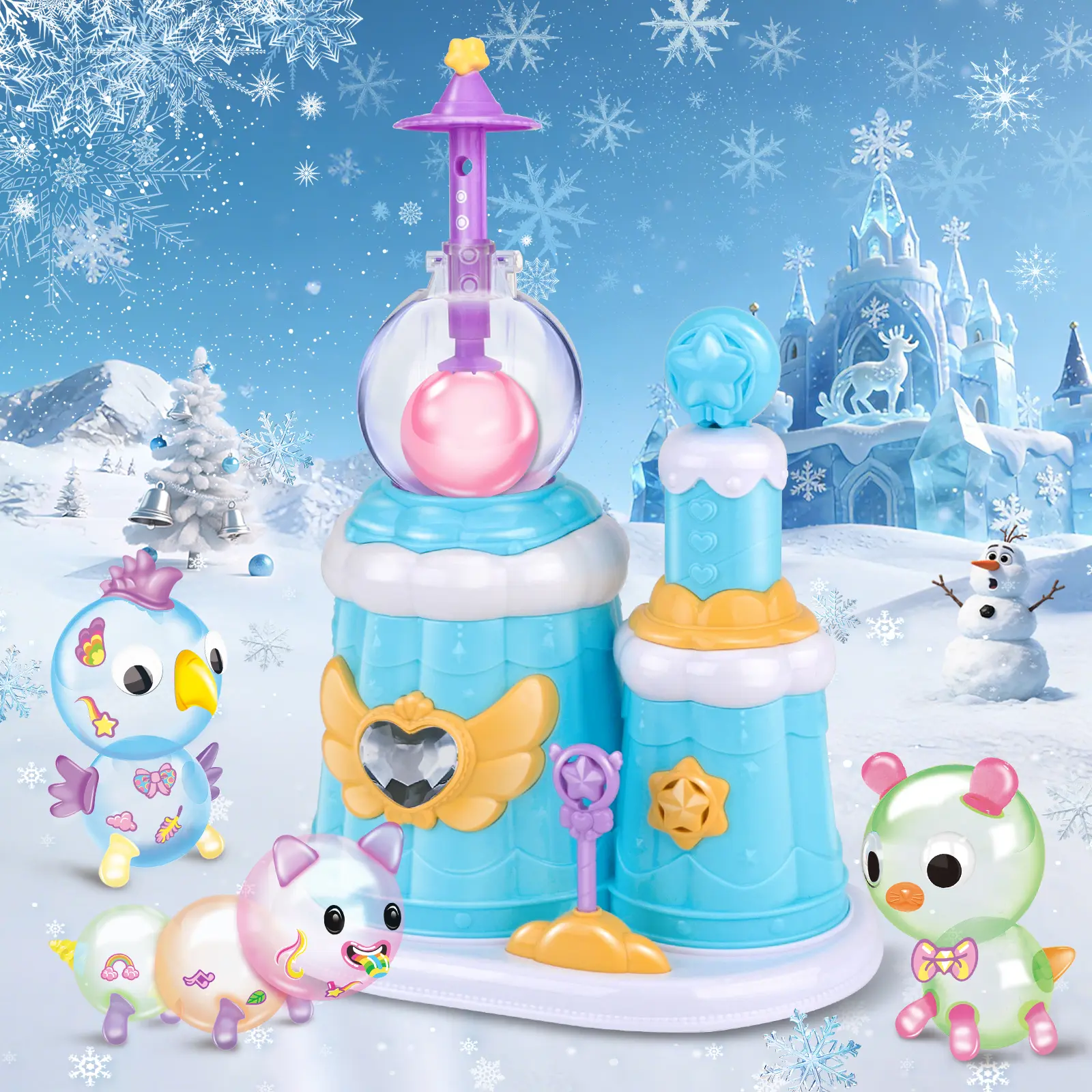 Squishy Toys DIY Balloon with Pump Pink/Blue Edition Includes 194pcs Accessories for Kids Play Set Featuring Adorable Characters and Colorful Beads