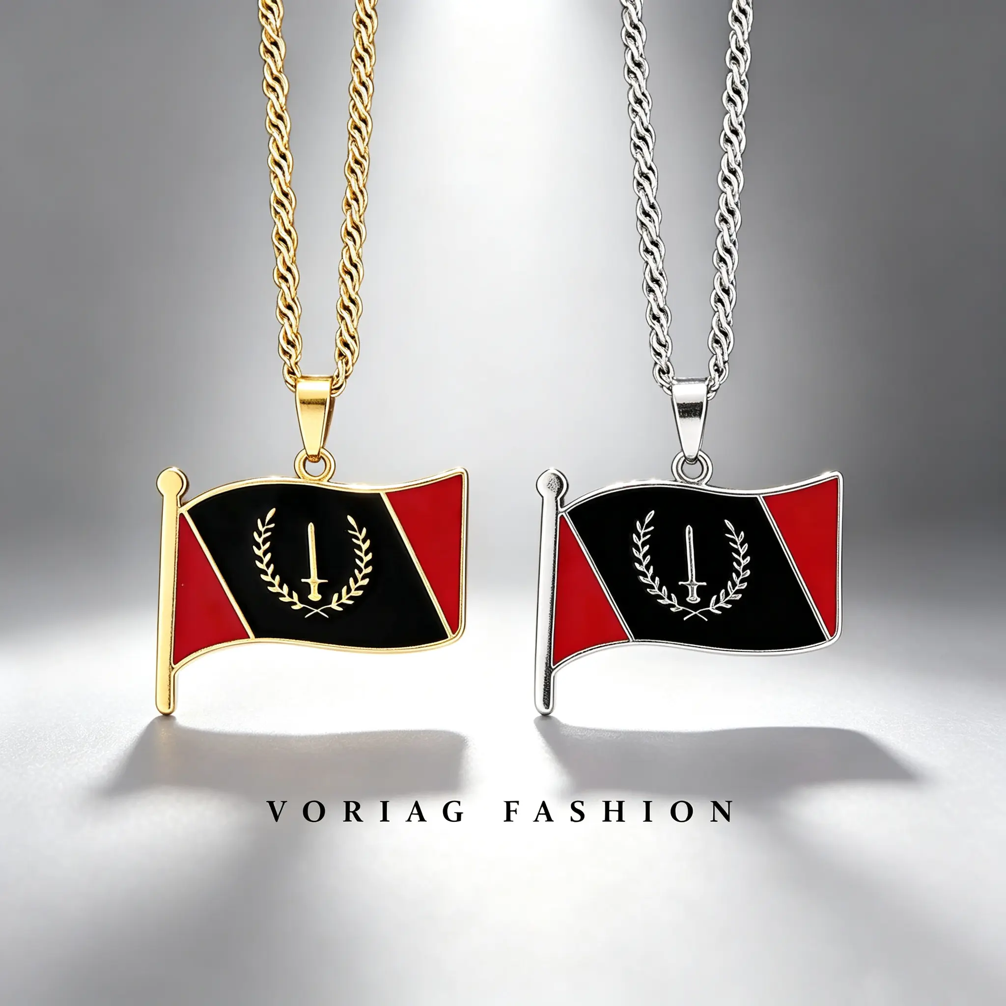 American Black flag geometric pendant necklace, unisex, versatile sweater chain accessory, everyday gift.