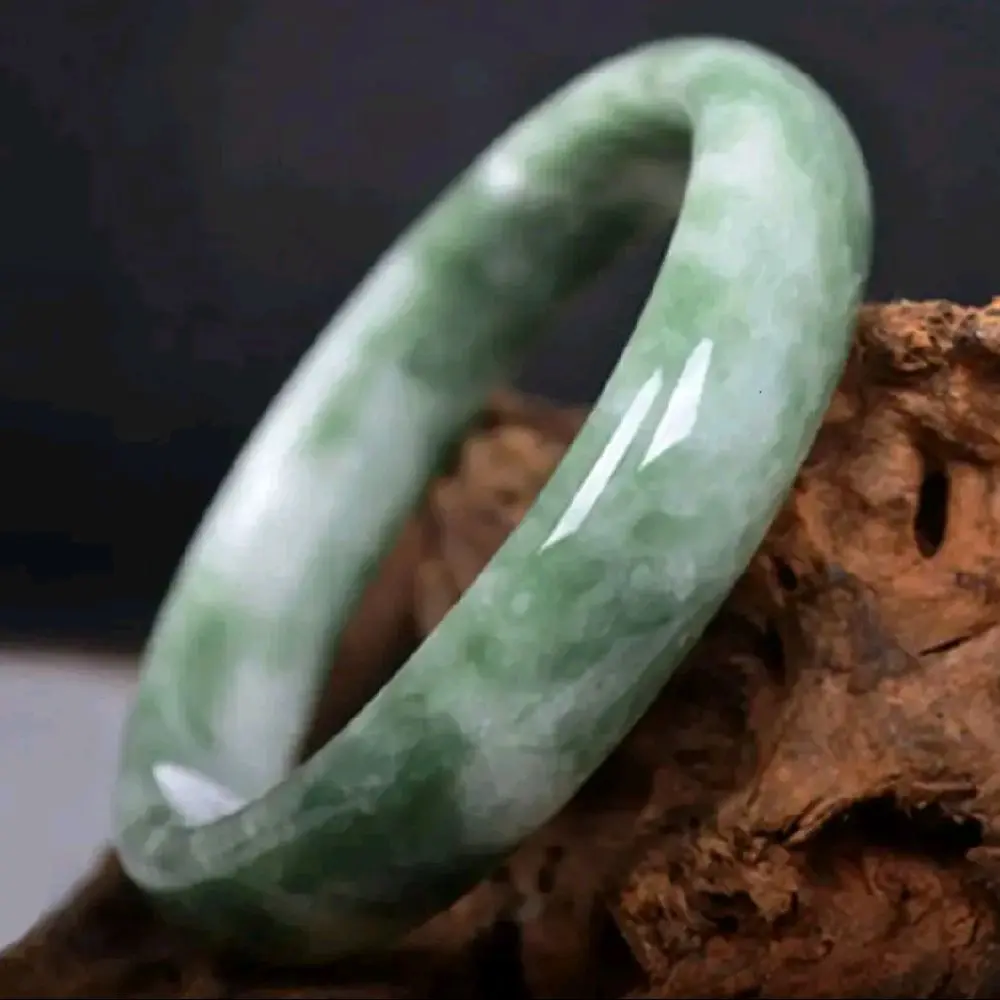 Unisex Classic Real Jade Bracelet - Natural Light Green Jade Bangle for Good Luck, Harmony, Healing, Everyday Wear