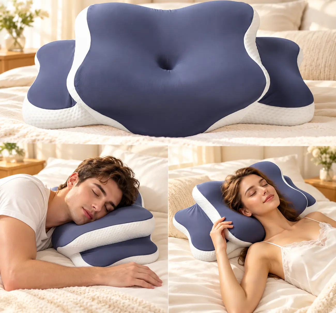Ergonomic Orthopedic Memory Foam Neck Pillow, Large Gray - Snore Relief Pillow for Side Sleepers, Neck Pain Relief, Sleep Apnea Support Ivory standard pillows Earth Tone neck pillows