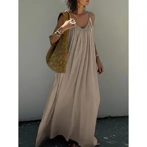 Women's Casual Loose Fit Cami Dress, Solid Color Flowy Sleeveless Maxi Dress, Comfortable Summer Beachwear