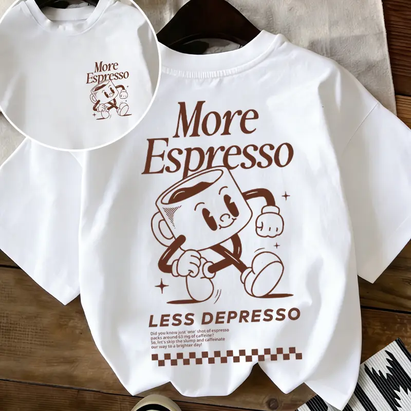 More Espresso Less Depresso Retro Cartoon Tee |   Coffee Lover Vibe Oversized Shirt,Sadness Sippy Cup More Espresso Less Depresso Tee |   Cute Retro Character Aesthetic Top,Unisex / men & women Graphic Fit Relaxed T-Shirt