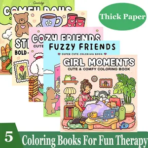 5-Piece GIRL MOMENTS|FUZZY FRIENDS|STRESS RELIEF|COZY FRIENDS|COMFY DAYS| Adorable Coloring Book for Adults and Teens Including Coloring Gift Book