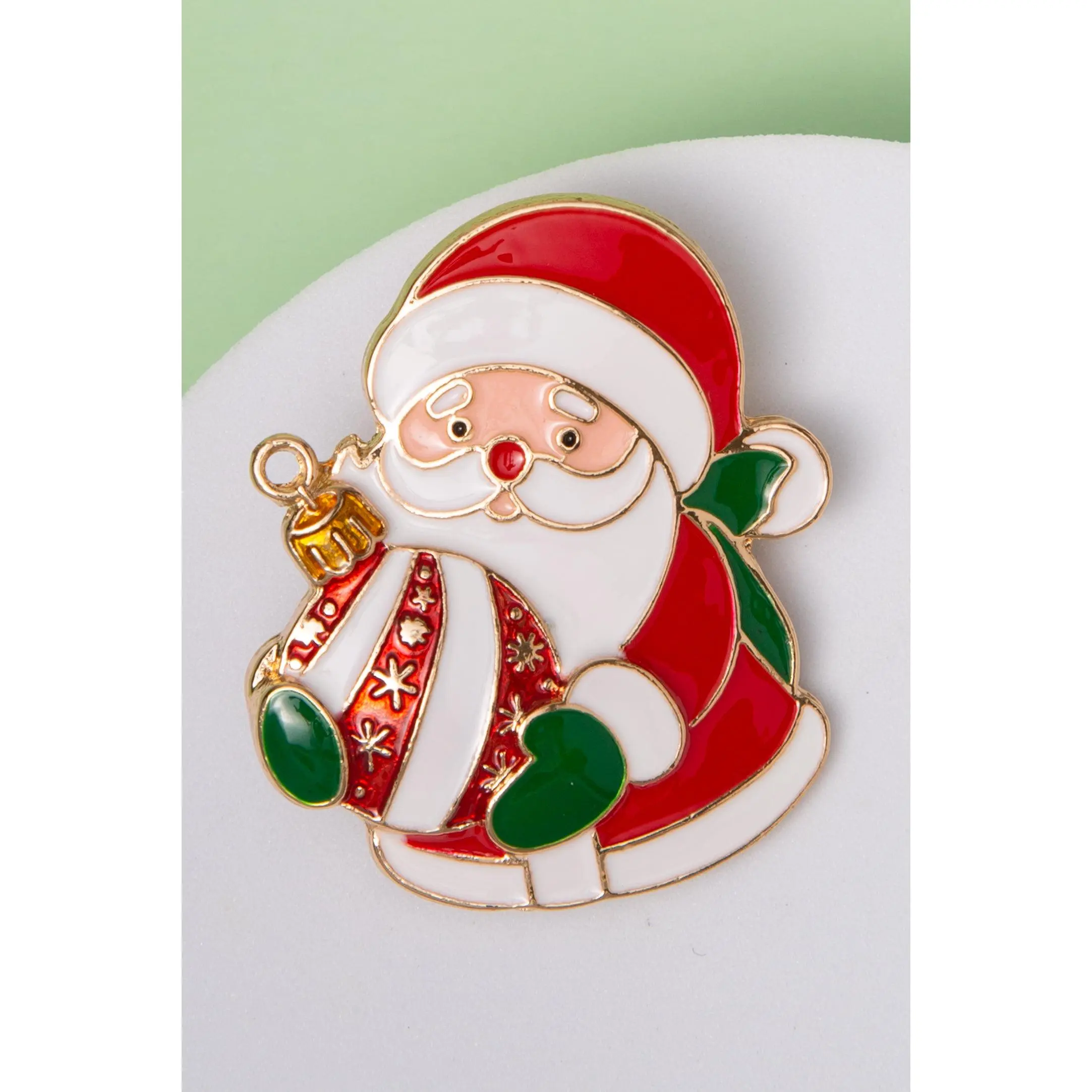 Katelyn Holiday Santa Claus Holding Ornament Enamel Brooch Pin