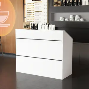 FUFU&GAGA 47" Modern Reception Desk: White & Black Stripe Counter for Lobbies/Salons/Retail – Commercial Front Desk with Storage