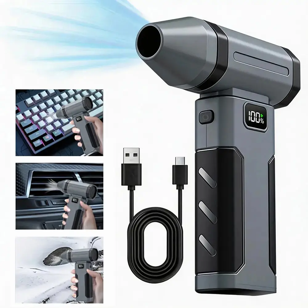 Cordless Compressed Air Duster with Brushless Motor, 3000mAh Rechargeable Battery, USB-C Mini Blower, Lightweight Handheld for PC/Keyboard, Car Use